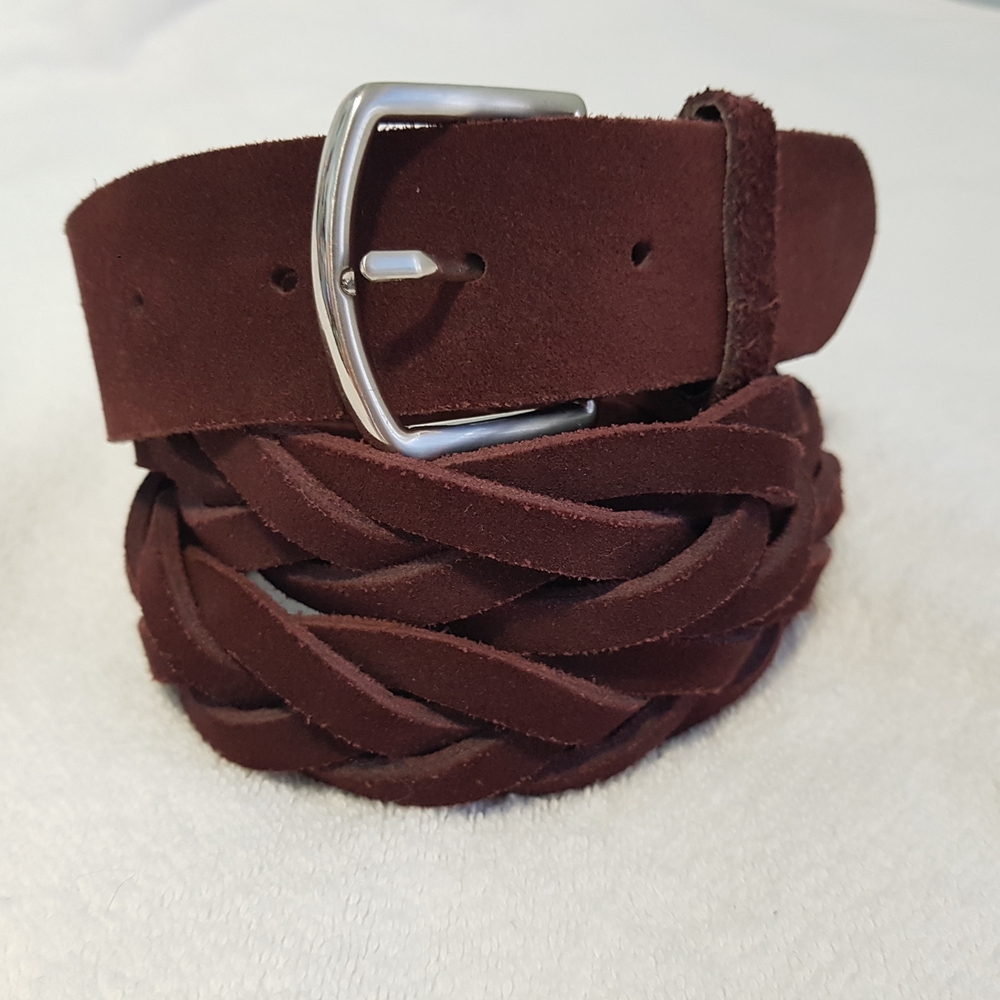Women's Braided Suede Leather Belt - Maroon
